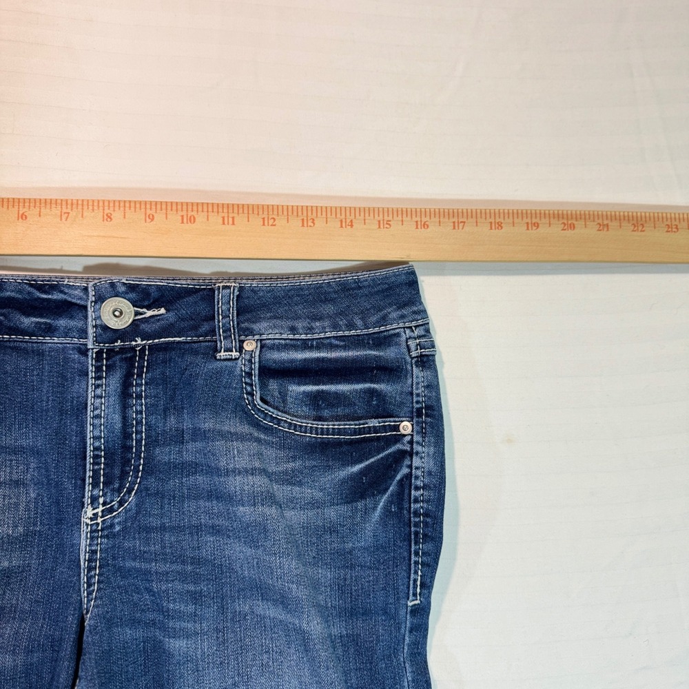 Y2K Dark Wash Bootcut Jeans Low Rise Contrast Stitch Flap Pockets - Picture 5 of 7